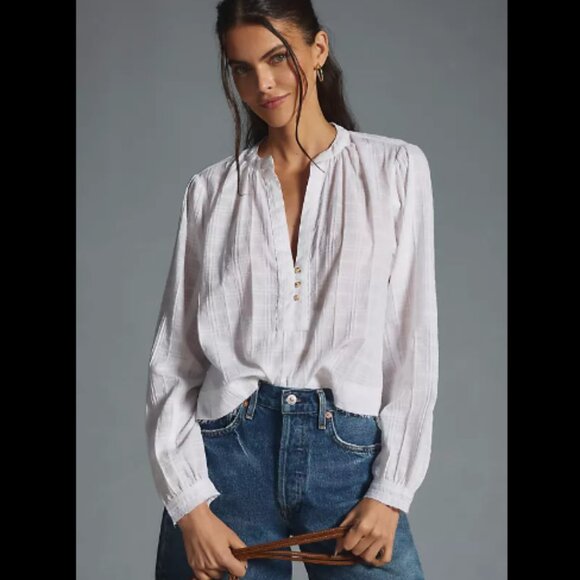 Brand New PILCRO CROPPED HENLEY BLOUSE - Picture 1 of 13